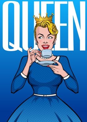 Queen. Young woman drinking tea.