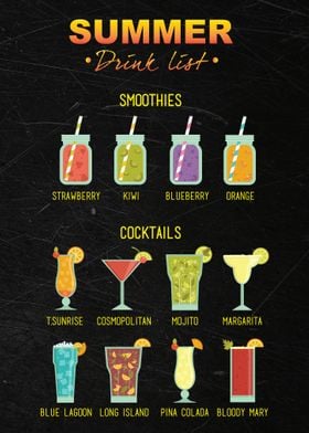 Summer Drink List - Smoothies & Cocktails