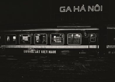 Train in Hanoi train station - B&W