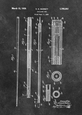 1929  patent art Barrett Billiard Cue