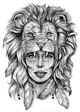 Girl with lion head