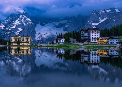 Blue hour lake reflections