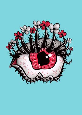 Eye Melt - Weird Red Eye With Flower Eyelashes