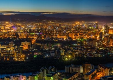 Aerial View of Ulaanbaatar, Mongolia at Dusk