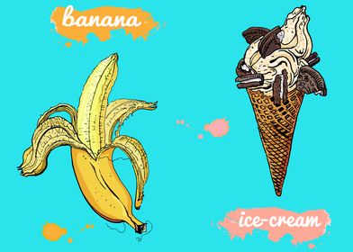  cookie ice cream cone and banana