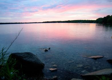Peaceful Pink Sky Over Water Sunset :Landscape
