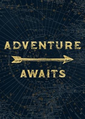 Adventure Awaits in Gold on Navy World Map