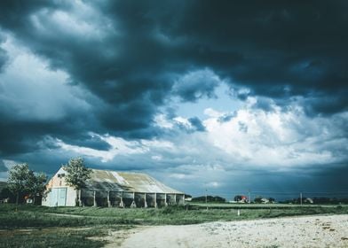 Gloomy thunderous rural landscape