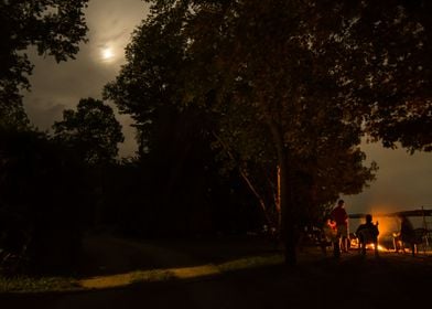 Campfire by moonlight on the lake