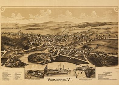 Aerial View of Vergennes, Vermont (1890)