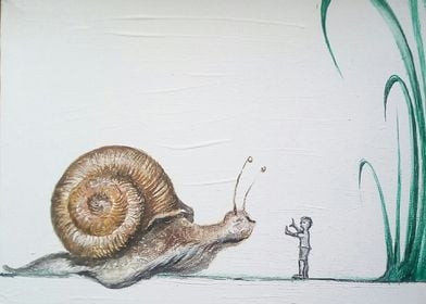 little man talk to snail