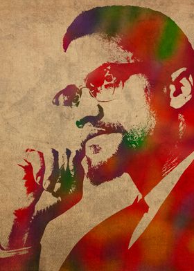 Malcolm X Watercolor Portrait