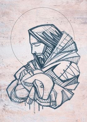 Jesus Christ Good Shepherd illustration