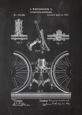 1876 Locomotive Air-Brake - Patent Drawing