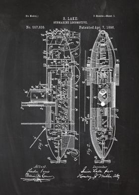 1896 Submarine Locomotive - Patent Drawing