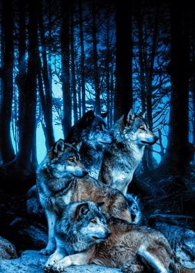 Wolves in the Forest with Amber Eyes