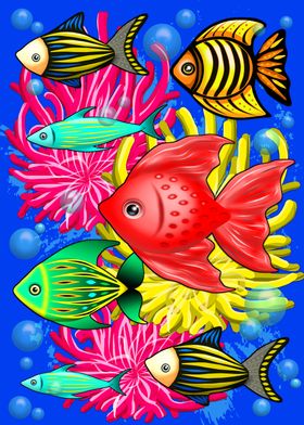 Fish Cute Colorful Doodles 