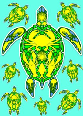 Sea Turtle Reef Marine Life Abstract Symbol Tattoo