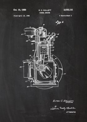 1946 Diesel Engine - Patent Drawing