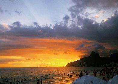 Sunset over Ipanema Beach