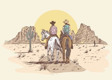 Cowboys at sunset