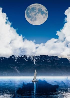 Moon & mountain & sea