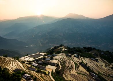 Sunrise over rice terraces