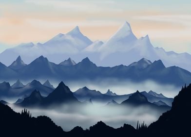 Minimalist Misty Mountain