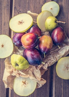 Fruits pear and plums 