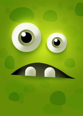 Green funny monster face