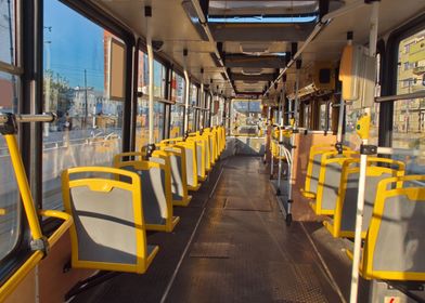 Empty tram interior view