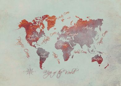 world map red grey