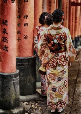 Kimono girls temple