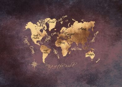 world map rose brown gold 