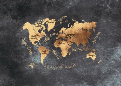 world map gold black