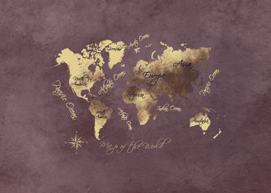 world map rose brown gold 