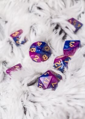 Blue & Purple dice on fur