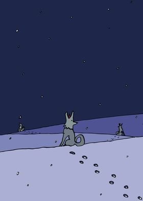 Dogs In Winter Night
