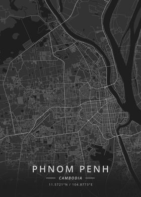 phnom penh map black and white