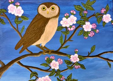 Night Owl on Flower Tree