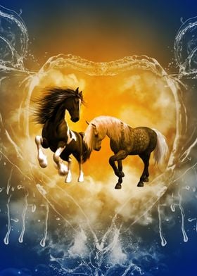 Horses with water heart