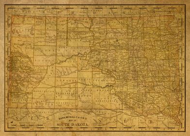 Vintage Map South Dakota