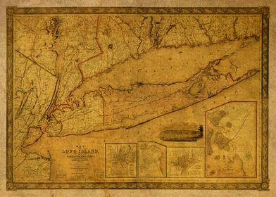 Vintage Map of Long Island