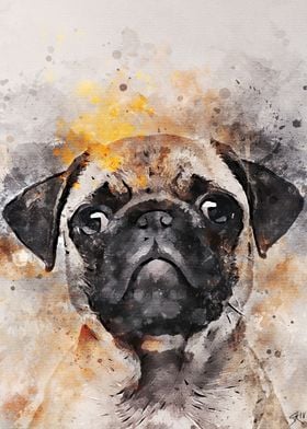 Pug Love Portrait Painting