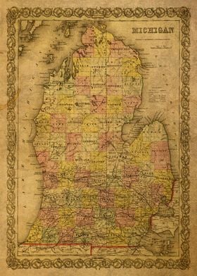 Vintage Map Lower Michigan