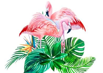 Tropical leaves with pink 