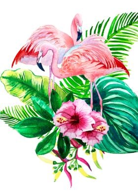 Flamingo tropical leaves