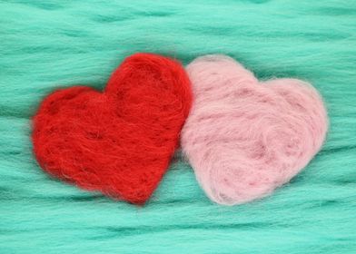 Felted red and pink hearts