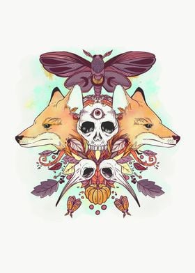 Autumn Foxes And Skulls