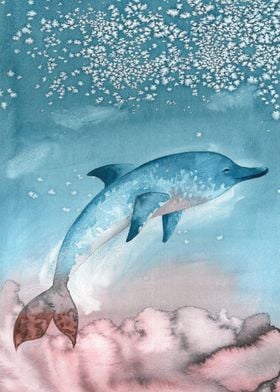 Jumping Dolphin Watercolor